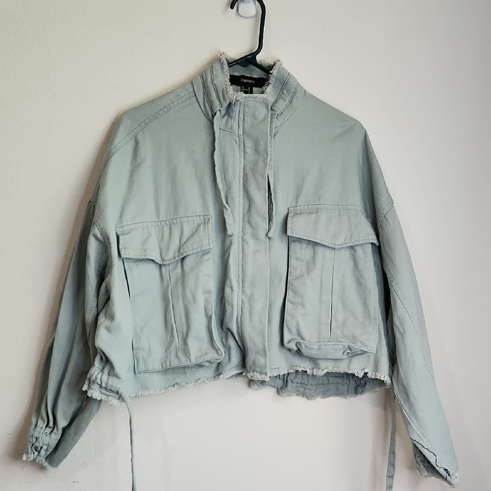Forever 21 Light Gray Utility Jacket Short/crop Style
